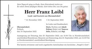 Traueranzeige Franz Loibl