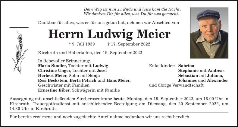 Traueranzeige Ludwig Meier
