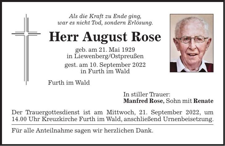 Traueranzeige August Rose