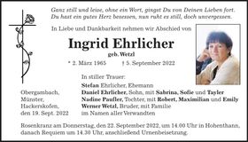 Traueranzeige Ingrid Ehrlicher