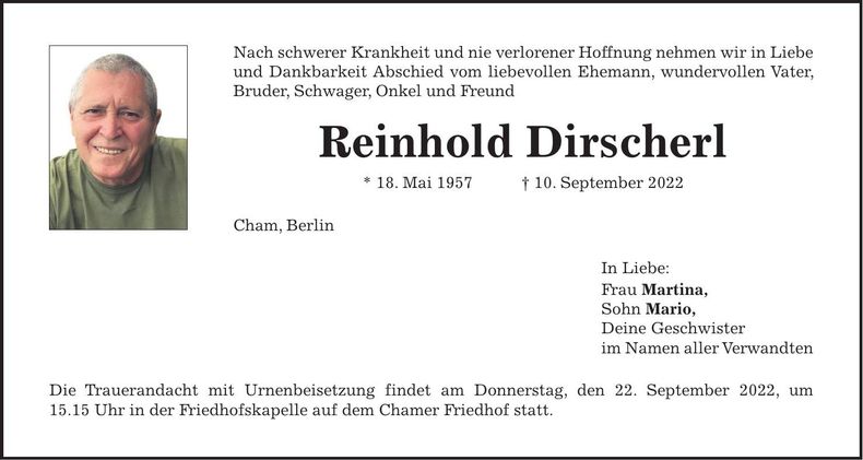 Traueranzeige Reinhold Dirscherl