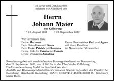 Traueranzeige Maier Johann