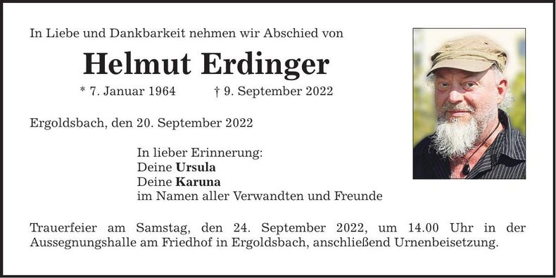 Traueranzeige Helmut Erdinger
