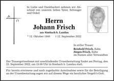 Traueranzeige Johann Frisch