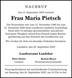 Traueranzeige Maria Pietsch