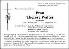 Traueranzeige Therese Walter
