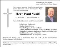 Traueranzeige Paul Waitl