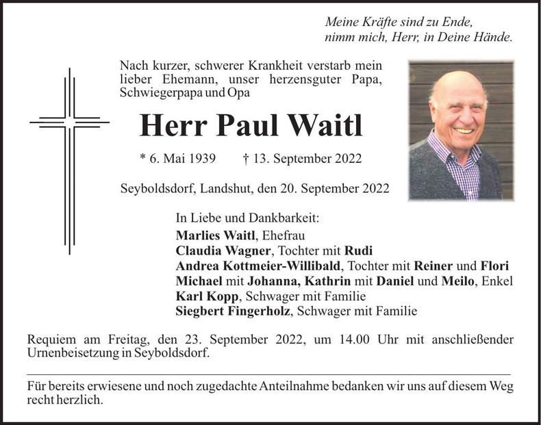 Traueranzeige Paul Waitl