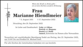 Traueranzeige Marianne Hiendlmeier