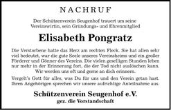 Traueranzeige Elisabeth Pongratz