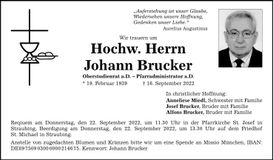 Traueranzeige Johann Brucker