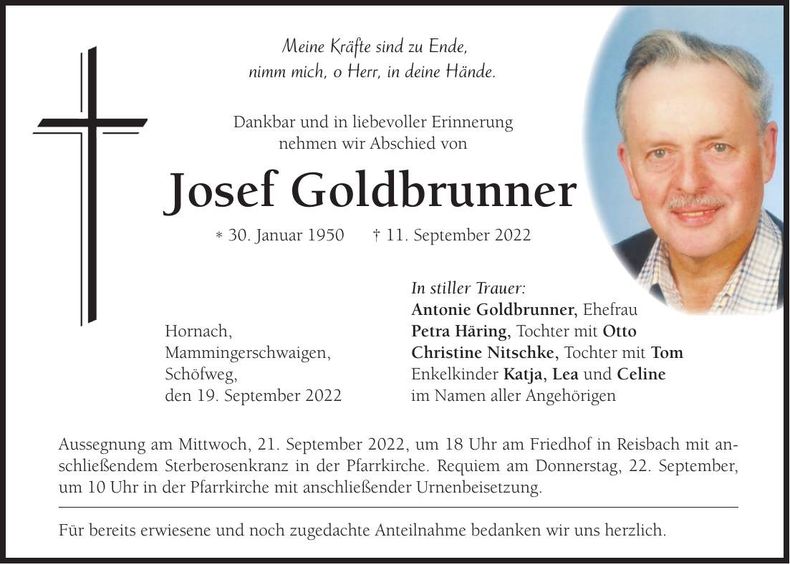 Traueranzeige Josef Goldbrunner