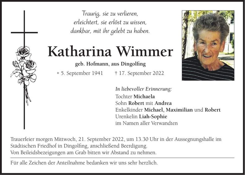 Traueranzeige Katharina Wimmer