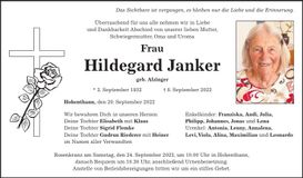 Traueranzeige Hildegard Janker