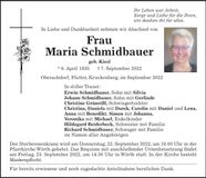 Traueranzeige Maria Schmidbauer