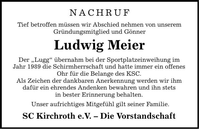 Traueranzeige Ludwig Meier