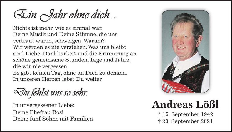 Traueranzeige Andreas Lößl