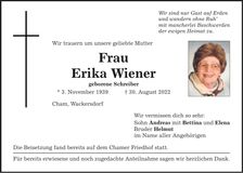 Traueranzeige Erika Wiener