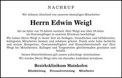 Traueranzeige Edwin Weigl