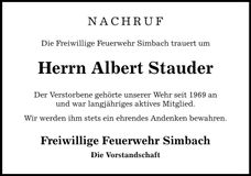 Traueranzeige Albert Stauder