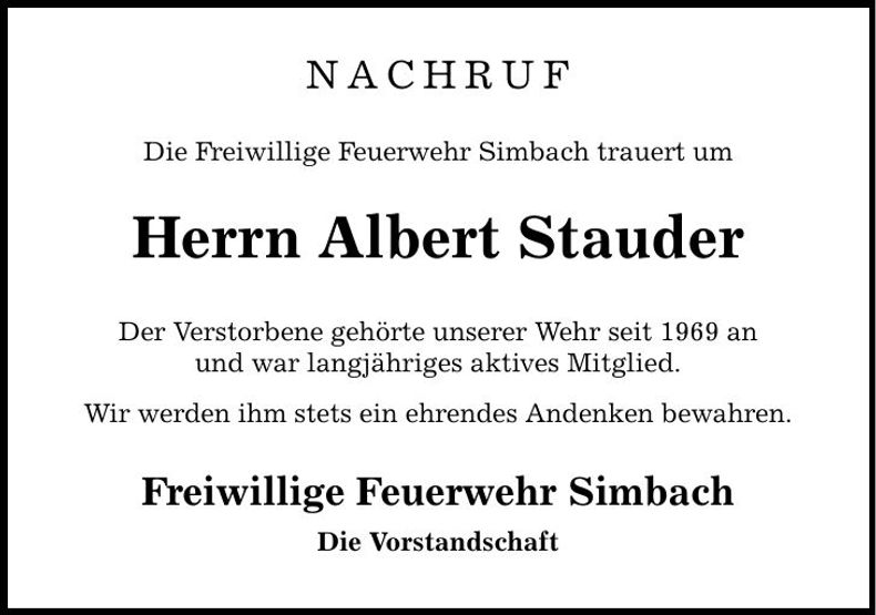 Traueranzeige Albert Stauder