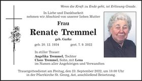 Traueranzeige Renate Tremmel