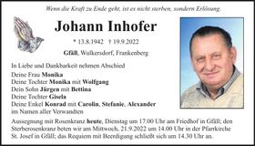 Traueranzeige Johann Inhofer