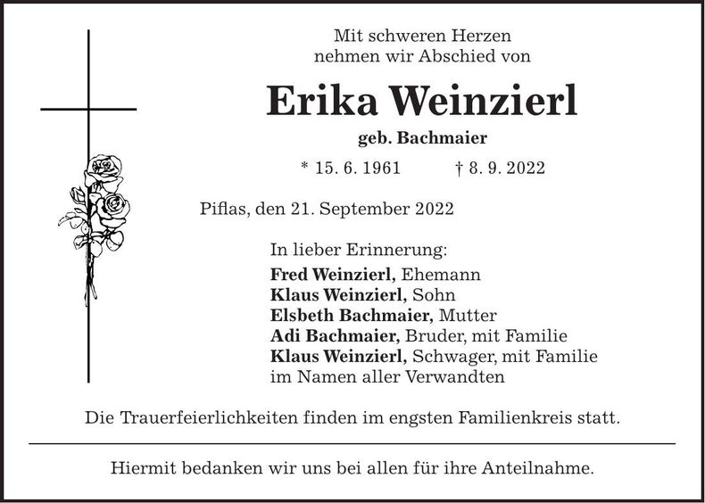 Traueranzeige Erika Weinzierl