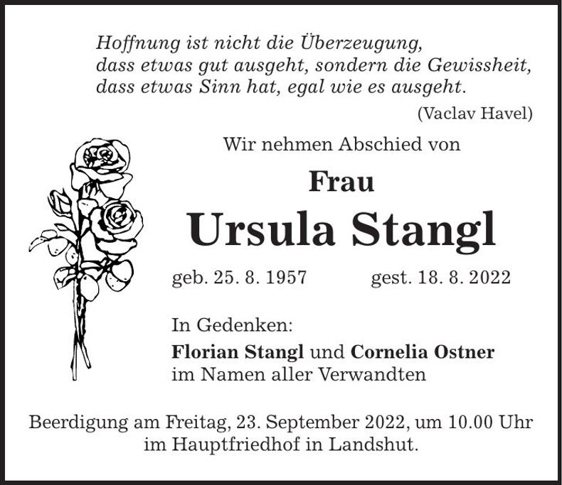 Traueranzeige Ursula Stangl