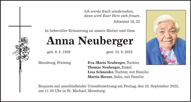 Traueranzeige Anna Neuberger