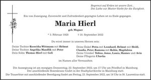 Traueranzeige Maria Hierl