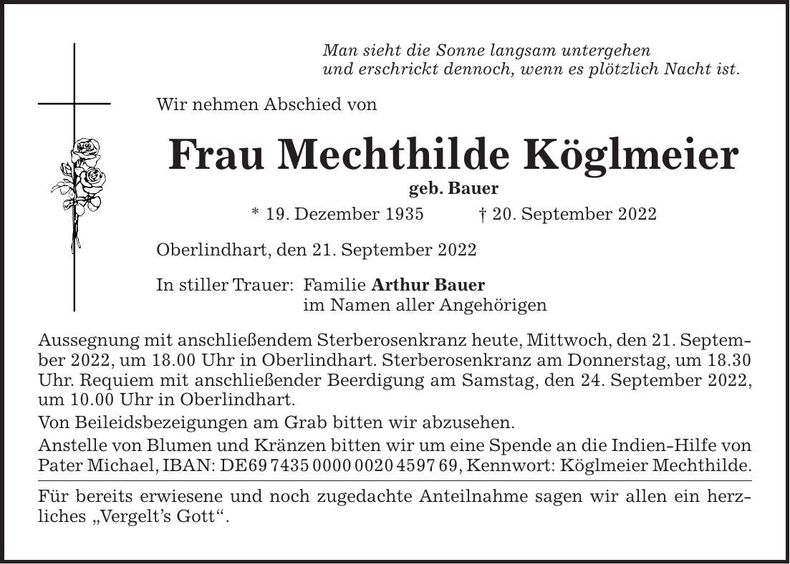 Traueranzeige Mechthilde Köglmeier
