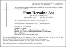 Traueranzeige Hermine Ast