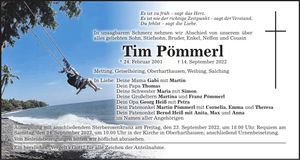 Traueranzeige Tim Pömmerl