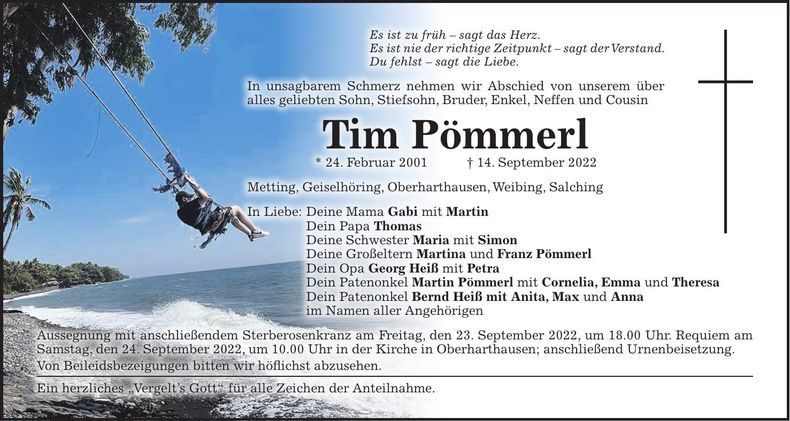Traueranzeige Tim Pömmerl