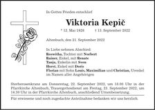 Traueranzeige Viktoria Kepic