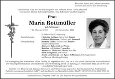 Traueranzeige Maria Rottmüller