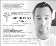 Traueranzeige Patrick Tkocz