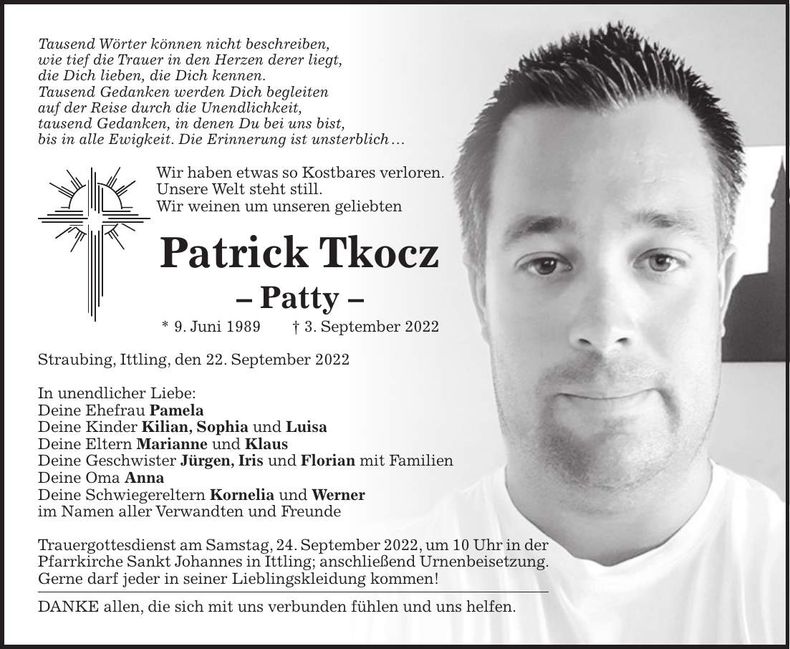 Traueranzeige Patrick Tkocz