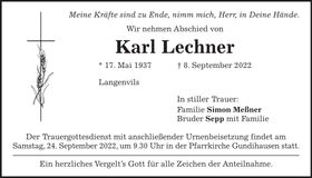 Traueranzeige Karl Lechner