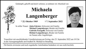 Traueranzeige Michaela Langenberger