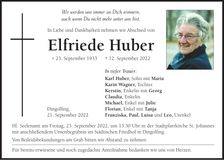 Traueranzeige Elfriede Huber