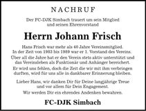 Traueranzeige Johann Frisch