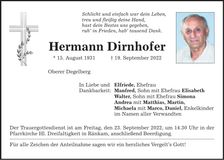 Traueranzeige Hermann Dirnhofer