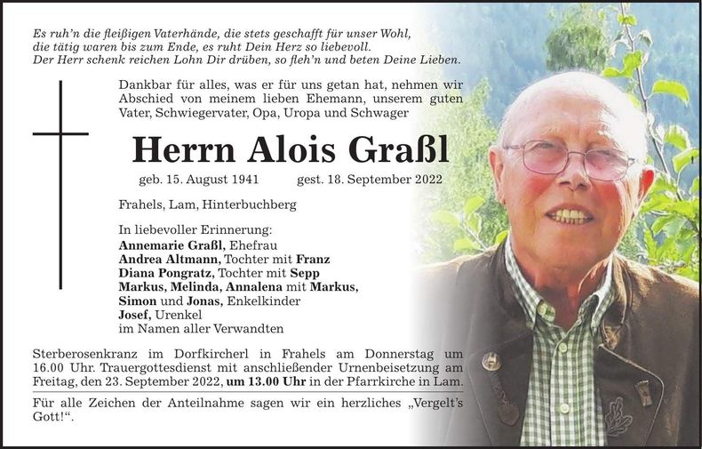 Traueranzeige Alois Graßl