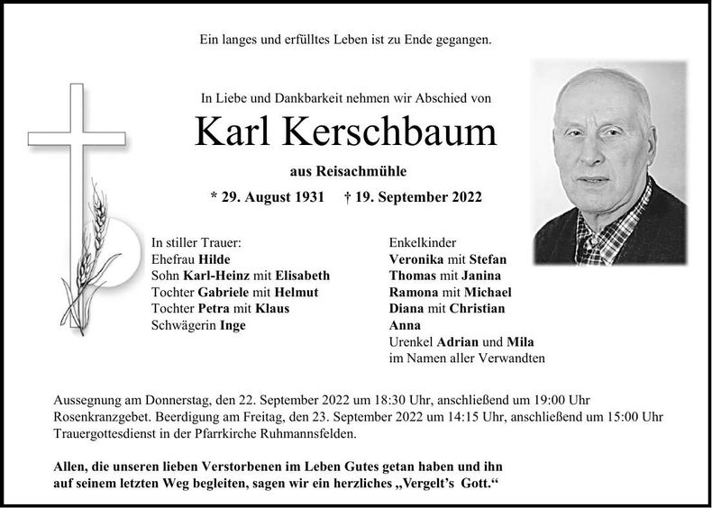 Traueranzeige Kerschbaum Karl