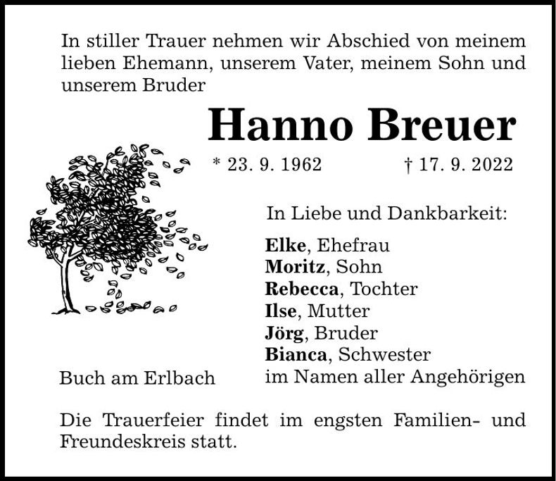 Traueranzeige Hanno Breuer