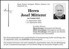 Traueranzeige Josef Mitterer