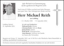 Traueranzeige Michael Reith
