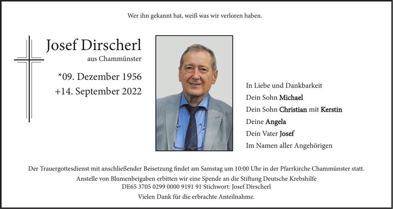 Traueranzeige Josef Dirscherl
